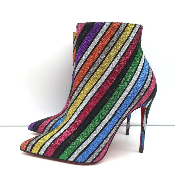 Christian Louboutin So Kate 100 Ankle Boots Multi Striped Glitter Size 37 NEW - Picture 5 of 10